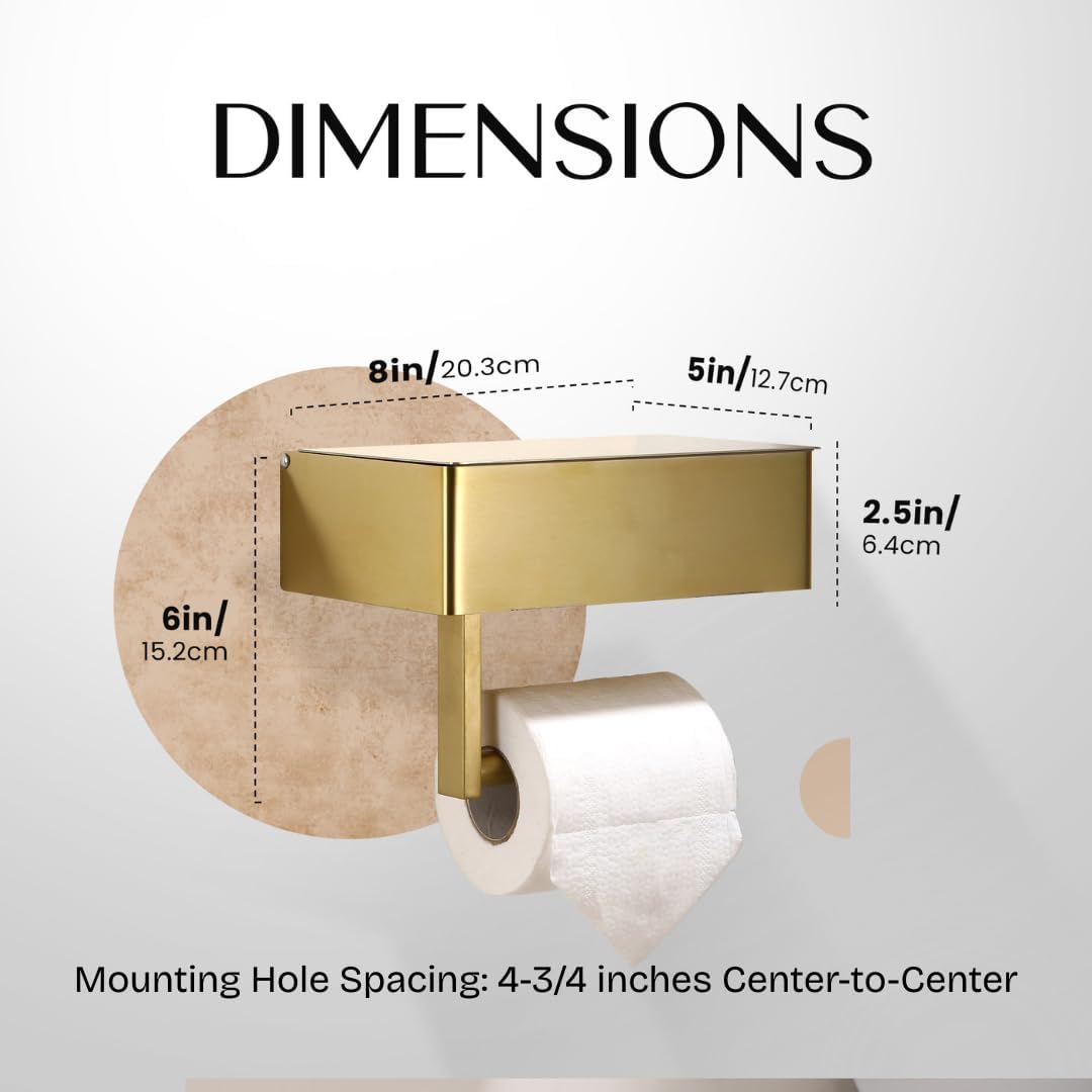 Day Moon™ - Toilet Paper Holder with Shelf & Storage - Wall Mount, Gold
