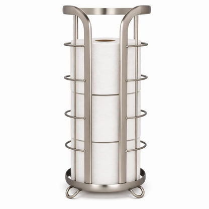 BROOKSTONE Over the Toilet Paper Holder Reserve - Toilet Paper Holder with Storage, Bathroom Toilet Paper Organizer, Metal Toilet Paper Roll Holder Fits Any Size Rolls - Matte White