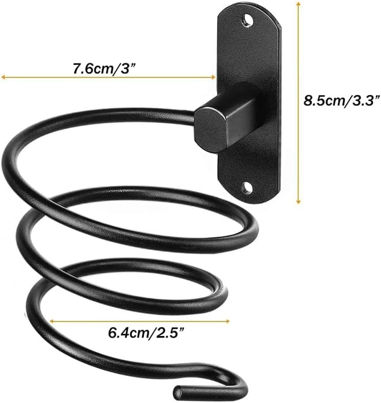 Hair Dryer Holder, Aluminum Wall Mounted Hair Dryer Rack Spiral Hair Care Tools Hanging Rack Organizer for Bathroom, Bedroom, Barbershop (Black)