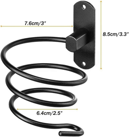 Hair Dryer Holder, Aluminum Wall Mounted Hair Dryer Rack Spiral Hair Care Tools Hanging Rack Organizer for Bathroom, Bedroom, Barbershop (Black)