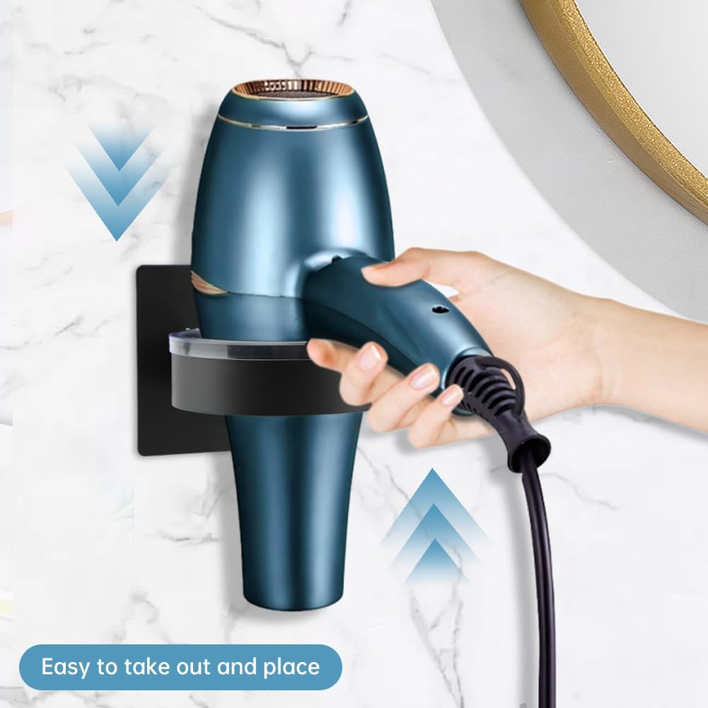 Hair Dryer Holder Wall Mounted, Blow Dryer Holder, Self Adhesive Hair Tool Organizer and Storage, Aluminum Hairdryer Holders, Blow Dryers Hanger for Bathroom Barber Shop(Black)