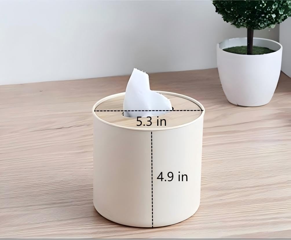 Toilet Paper Roll Dispenser with Bamboo Lid, Decorative Round Paper Holder, Bathroom Tissue Box Cover