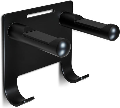 Hair Dryer Holder Stainless Steel Chromed (Black with Hooks)