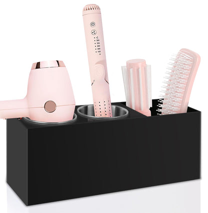 Hair Tool Organizer, Hair Dryer Holder with Heatproof Steel Cups, Acrylic Vanity Organizer for Curling Iron, Flat Iron & Hair Brushes, Perfect for Bathroom (White, Standard)