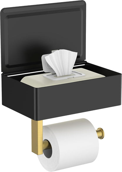 FORIOUS Toilet Paper Holder with Shelf, Wall-Mounted Modern Wipes Dispenser