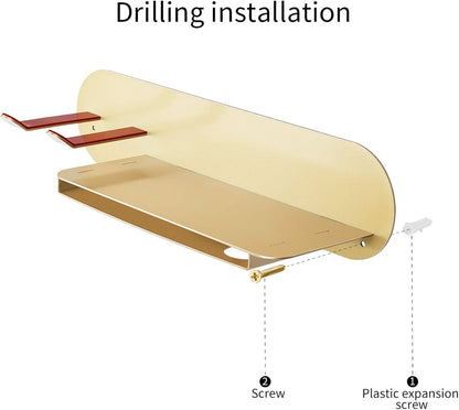 FLE Hair Dryer Holder Wall Mount Storage Rack Gold