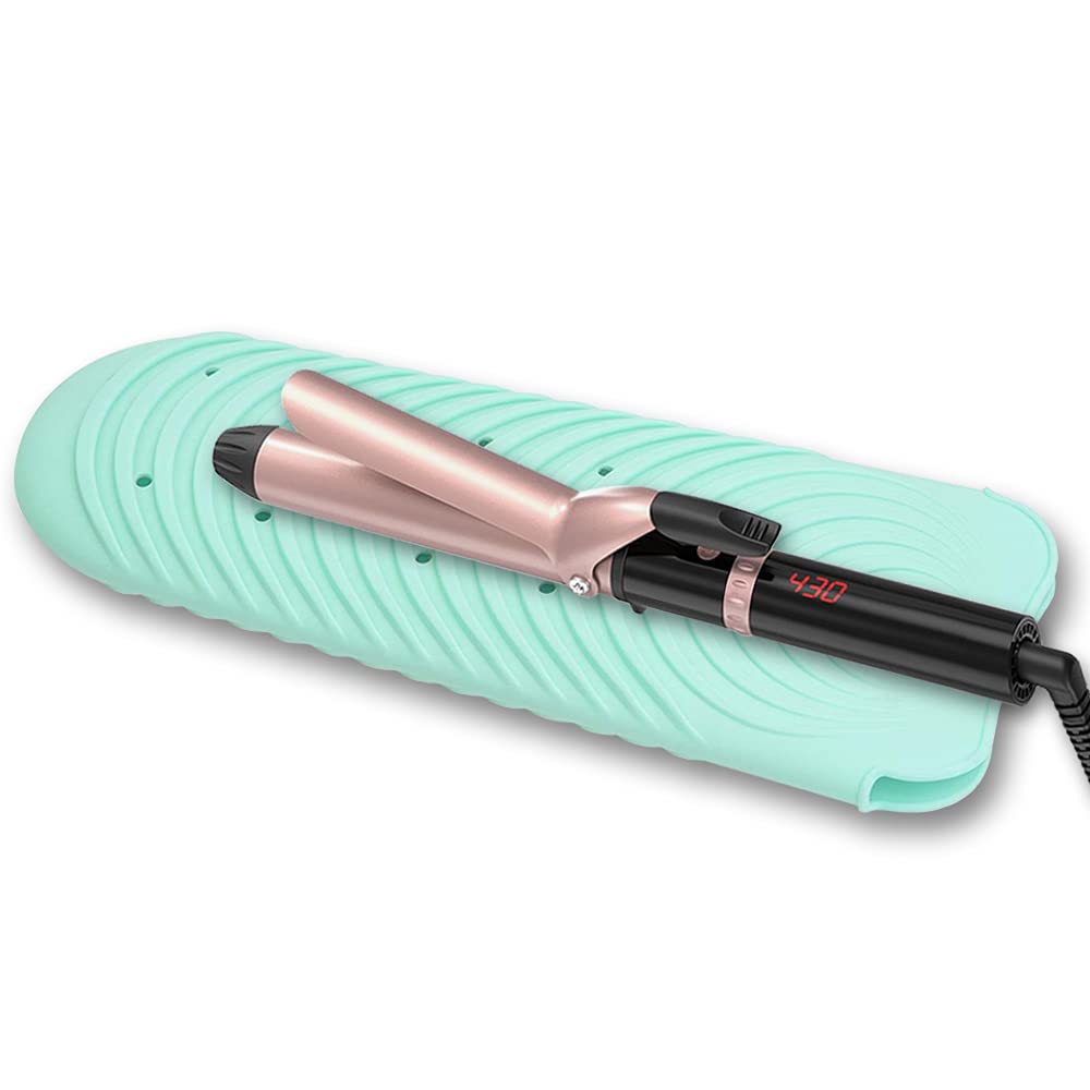 Heat Resistant Mat for Hair Tools, Silicone Heat Mat & Holder for Curling Iron, Professional Portable Travel Flat Iron Mat Pad Pouch Case Cover for Countertop