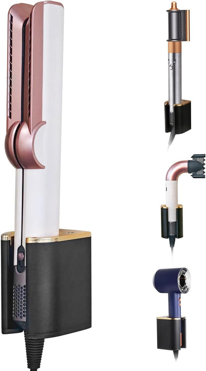 Hair Dryer Holder Wall Mounted, Hair Tool Organizer Wall Mount for Bathroom, Stainless Steel Hair Dryer Holder, Blow Dryer Holder Adhesive/Drilling Hair Dryer and Straightener Holder Black UEMUSI
