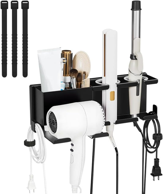 Hair Dryer Holder Wall Mount, Hair Tool Organizer with 3 Cord Organizers