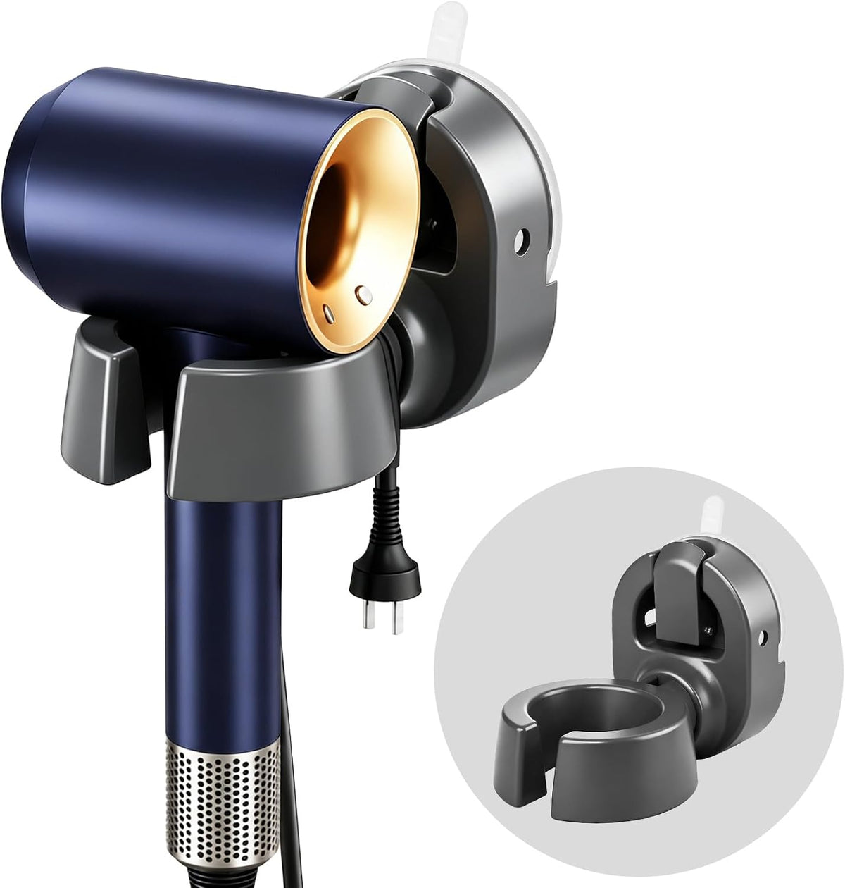 Universal Hair Dryer Holder Wall Mounted Rotates 45° Left & Right
