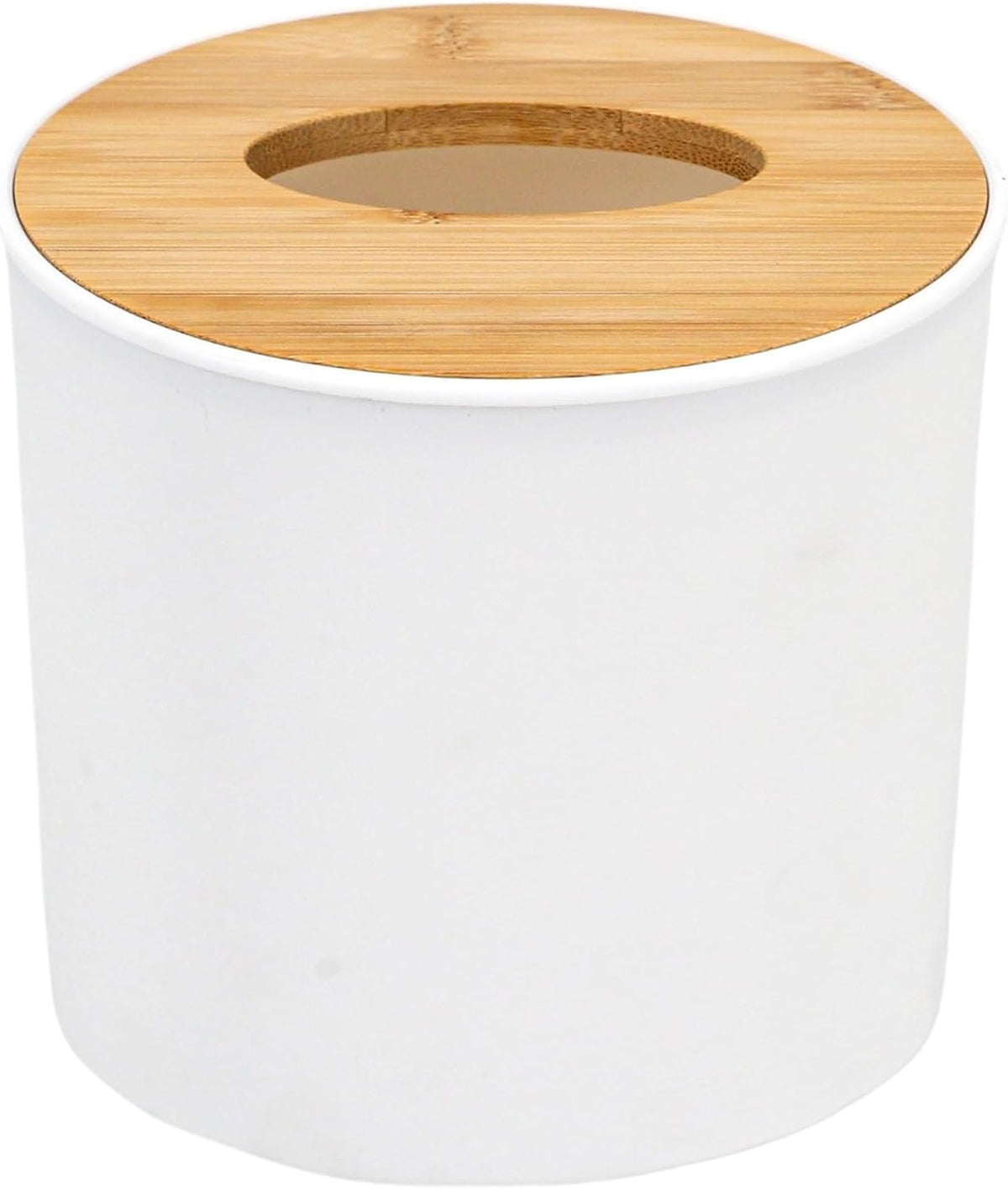 Bamboo Lid Round Tissue Holder Box 5x5'' – Decorative Toilet Paper Roll Dispenser & Dryer Sheet Case – Space-Saving Wood Organizer for Bathroom - for Paper Rolls Under 5 inches only