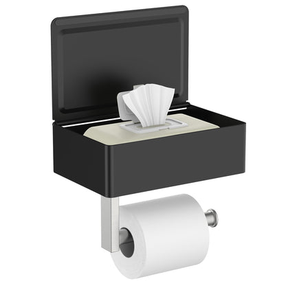 FORIOUS Toilet Paper Holder with Shelf, Wall-Mounted Modern Wipes Dispenser