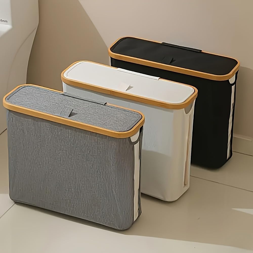 SENMOK 12-Roll Toilet Paper Storage with Lid, Bamboo Frame,Black