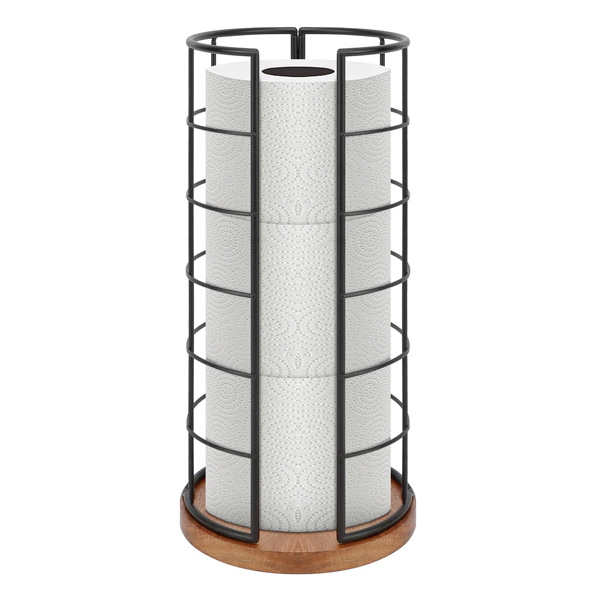 NearMoon Toilet Paper Organizer Stand, Free Standing 3 Rolls Tissue Storage, Metal Bathroom Accessory, Rustproof Toilet Roll Holder for Kitchen Countertop Inside Cabinet Shelf(Metal Base, Matte Black)