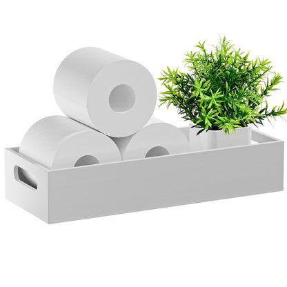 Tank Bamboo Bathroom Tray, Back Toilet Paper Holder Basket Storage, White