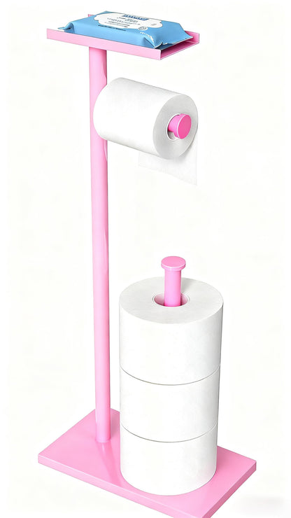CISILY Black Toilet Paper Holder Stand with Storage Shelf, Free Standing Toilet Paper Roll Holders, Bathroom Toliet Tissue Holder Accessories Essentials