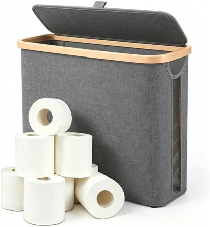 Oxford Fabric Toilet Paper Storage Basket with Lid, Free‑Standing Organizer Basket for Toilet Paper for RV Bathroom (Grey)