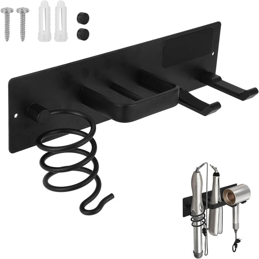 Penitue 3 in 1 Hair Tool Organizer Wall Mount, Space Aluminum Hair Dryer Holder Curling Iron & Straightener Holder Rack Flat Iron Storage Wall Mounted Blow Hot Tool Stand for Bathroom Vanity or Salon