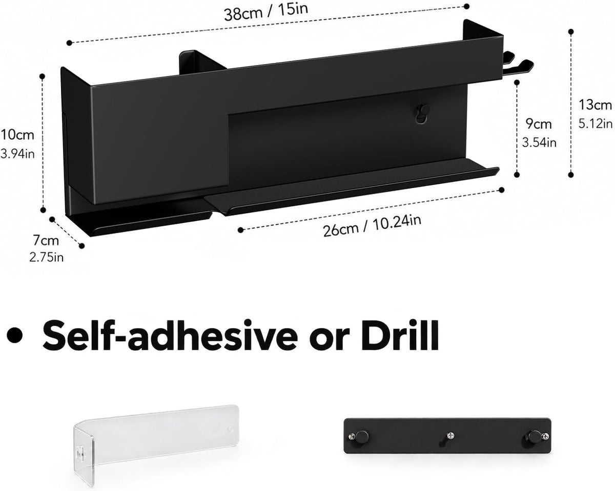 Hair Tool Organizer Wall Mount, Metal Curling Iron Accessories Rack Bracket Stand, Storage Rack Tool for Bathroom Shelf Organizer Black