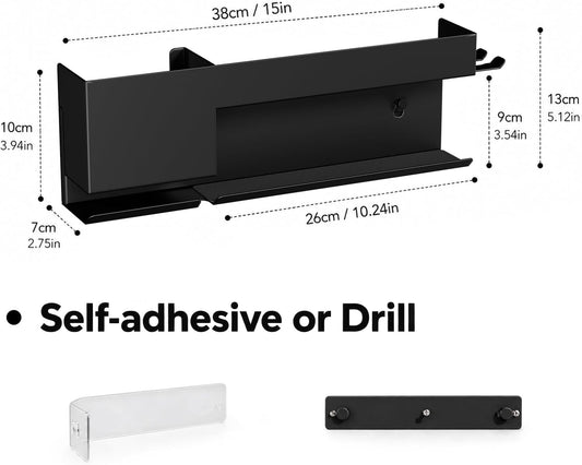 Hair Tool Organizer Wall Mount, Metal Curling Iron Accessories Rack Bracket Stand, Storage Rack Tool for Bathroom Shelf Organizer Black