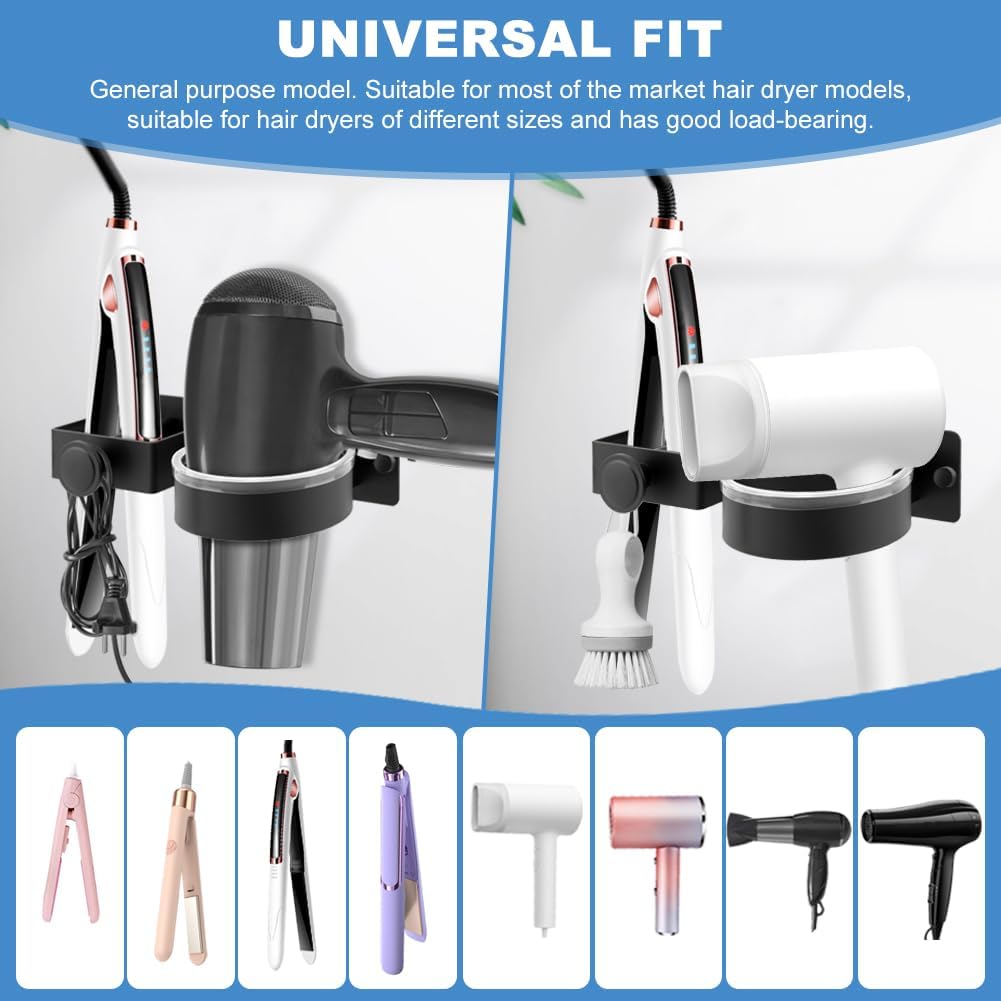 Hair Dryer Holder Wall Mounted, 2 in 1 Blow Dryer & Straightener Holder