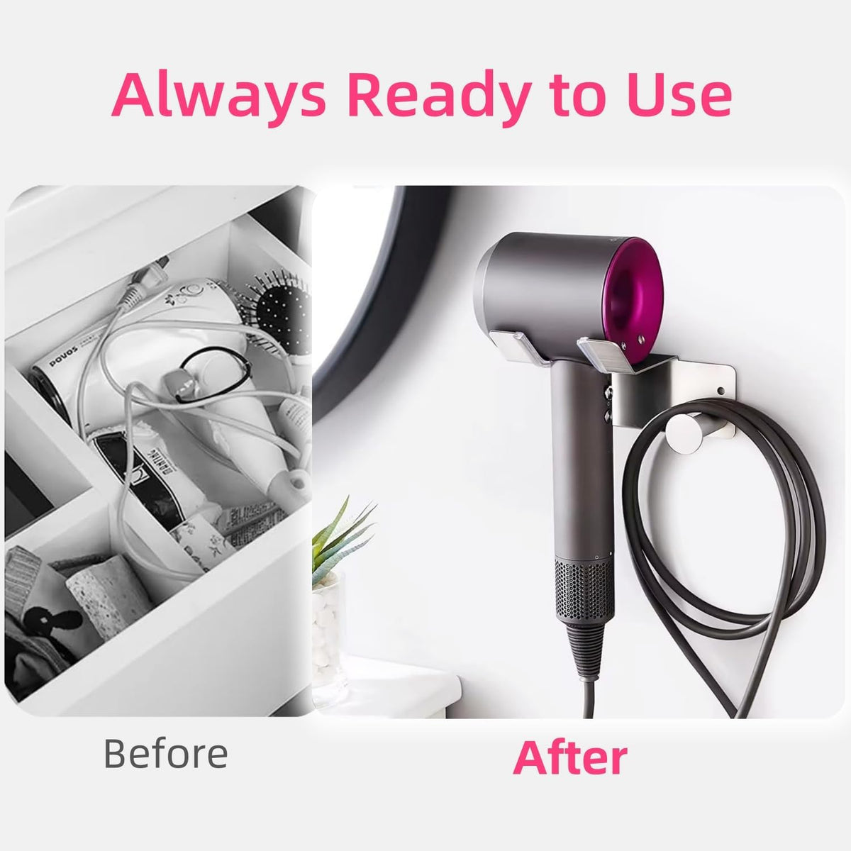 Hair Dryer Holder, Hair Dryer Holder Wall Mounted, Self Adhesive Blow Dryer Holder, Stainless Steel Dyson Hair Dryer Holder, Hairdryer Holder for Bathroom BANJEKT