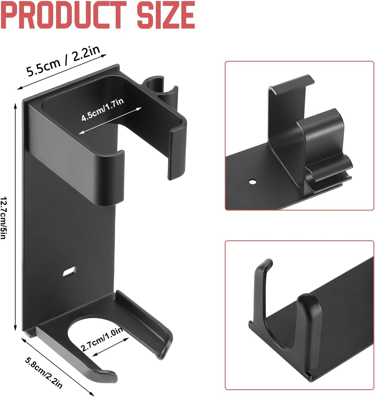 Wall Mount Holder for Hair Styling Tools - Aluminum Alloy Storage Rack for Curling Irons, Straighteners & Multi-Styler Attachments - No Drill Adhesive or Screw Mount (Black)