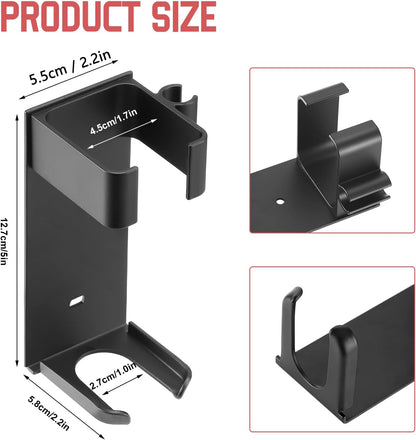Wall Mount Holder for Hair Styling Tools - Aluminum Alloy Storage Rack for Curling Irons, Straighteners & Multi-Styler Attachments - No Drill Adhesive or Screw Mount (Black)