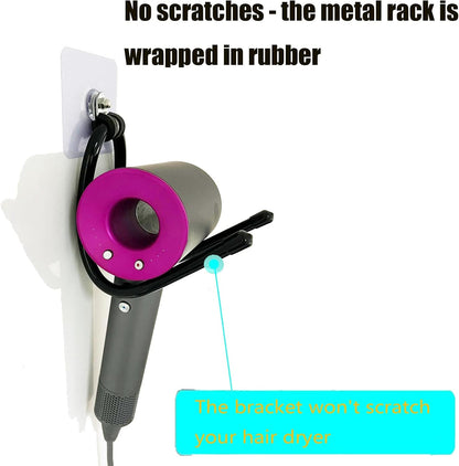 Universal Hair Dryer Holder, Blow Dryer Hanger Hook Wall Mount for Hair Dryer, Towels, Flat Iron,Hair Straightener &Cord Organizer for Cabinet Bathroom - Self Adhesive/Drilling - 2 Pack