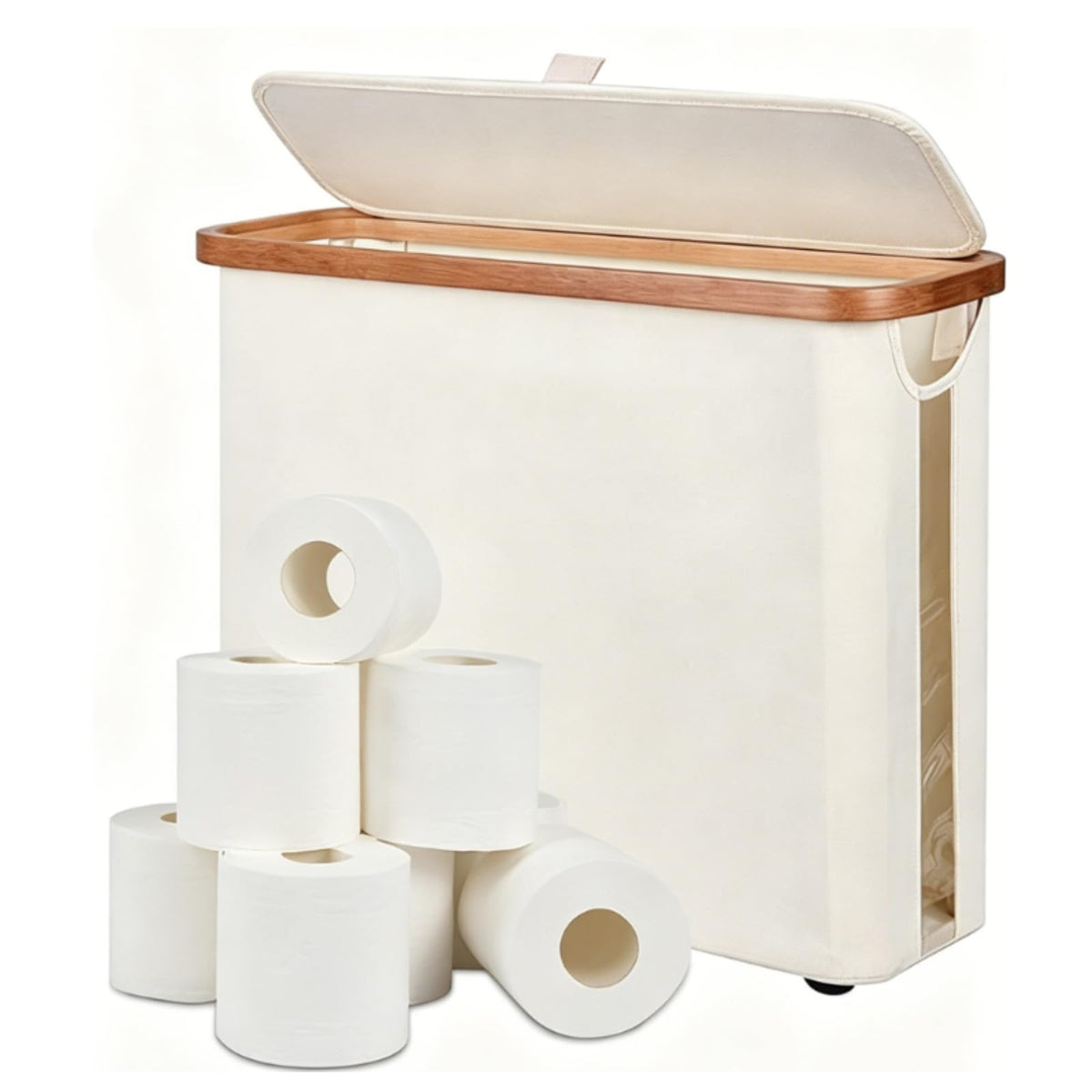 Oxford Fabric Toilet Paper Storage Basket with Lid, Free‑Standing Organizer Basket for Toilet Paper for RV Bathroom (Grey)