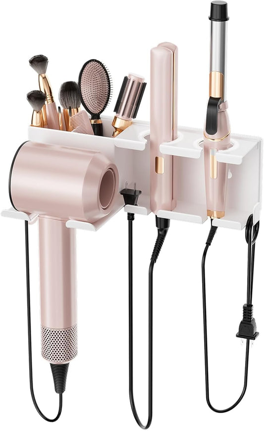Hair Dryer Holder, Hair Tool Organizer Wall Mount, Adhesive or Drill, White