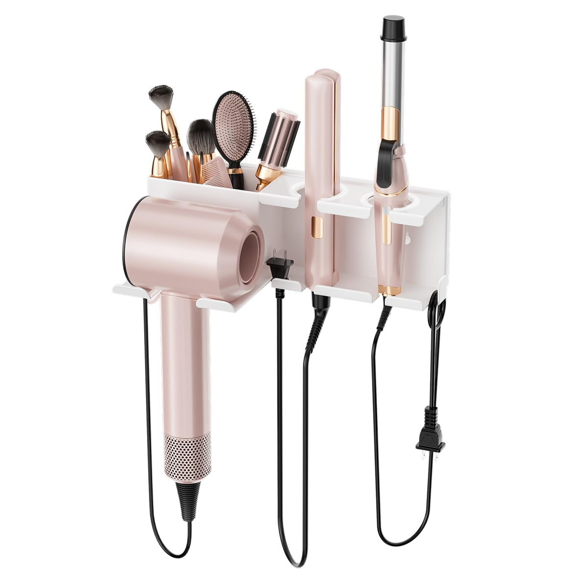 Hair Dryer Holder, Hair Tool Organizer Wall Mount, Adhesive or Drill, White