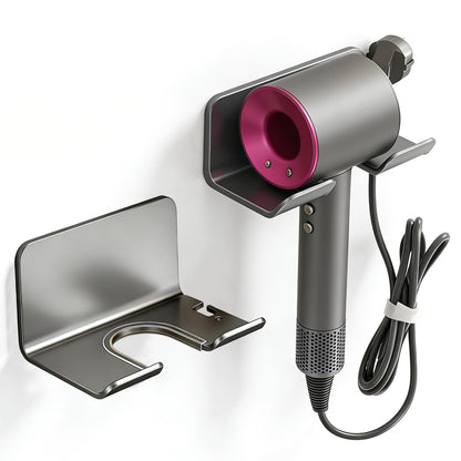 Universal Hair Dryer Holder Wall Mount, Blow Dryer Hanger with Plug Cord Organizer, No Drilling Self Adhesive for Bathroom Cabinet Door Vanity (1PCS, White)