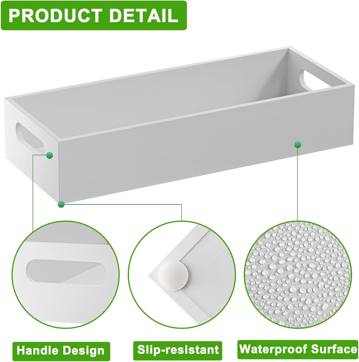 Tank Bamboo Bathroom Tray, Back Toilet Paper Holder Basket Storage, White