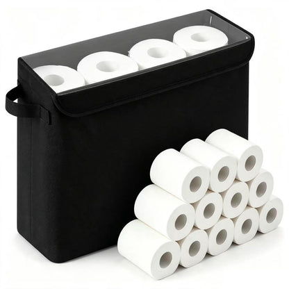 Cupic Cupid Bathroom Toilet Paper Storage - Toilet Paper Baskets with Lid, Holds 12 Regular or 9 Mega Rolls, Extra Cover Slim Tissue Holder Cabinet, Narrow Container Bin Organizer Box Black