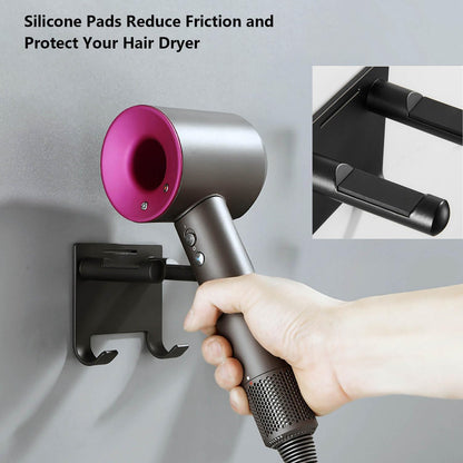 Hair Dryer Holder Stainless Steel Chromed (Black with Hooks)