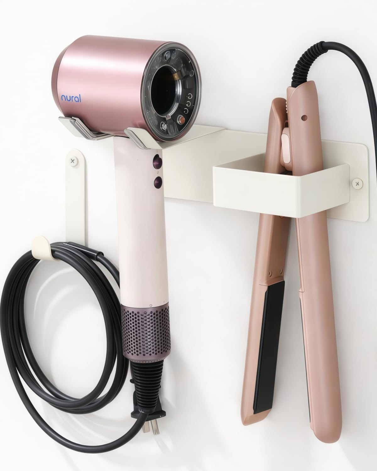 Hair Dryer Holder Wall Mounted, Hair Tool Organizer Wall Mount for Bathroom, Stainless Steel Hair Dryer Holder, Blow Dryer Holder Adhesive/Drilling Hair Dryer and Straightener Holder Black UEMUSI