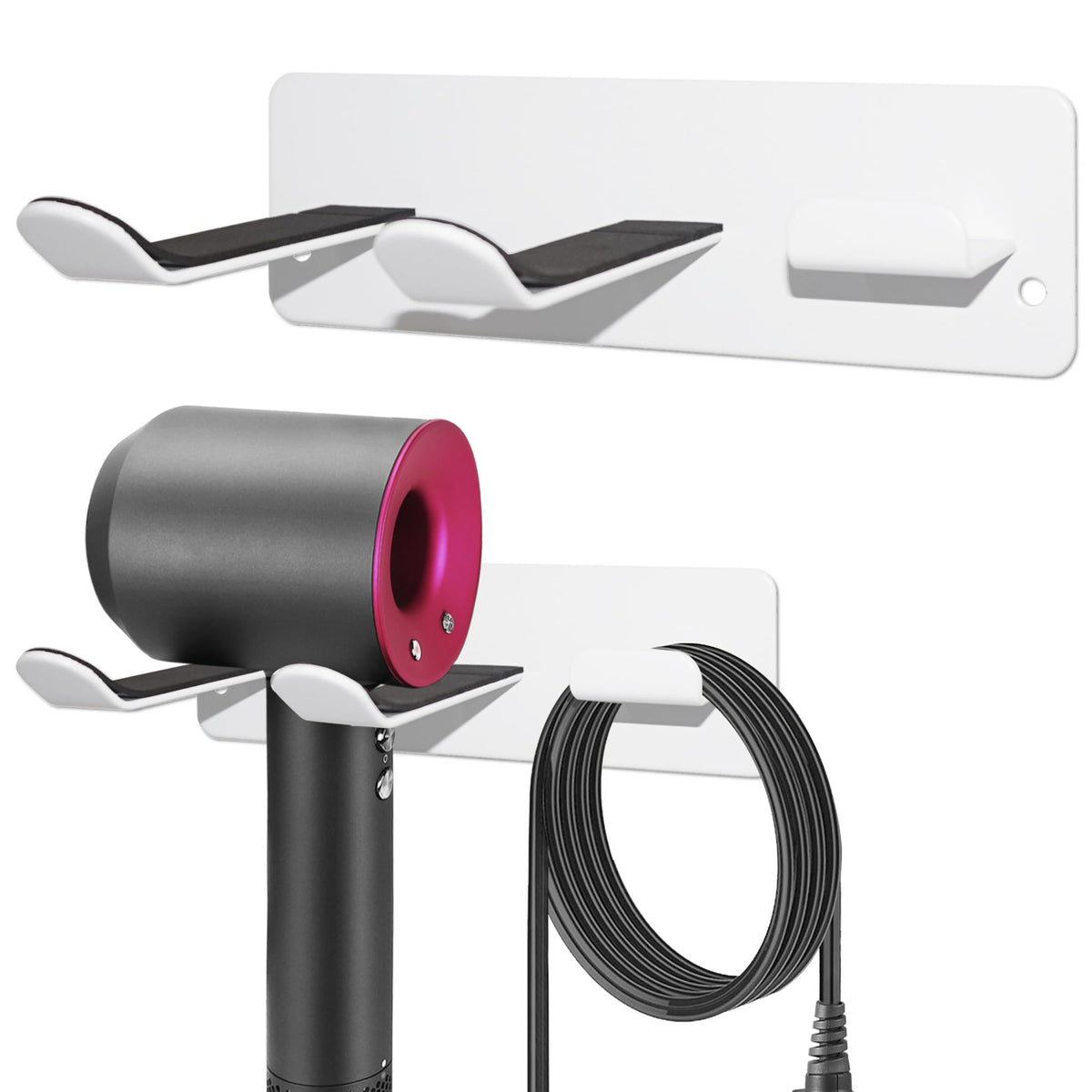 Hair Dryer Holder Wall Mount, Universal No-Drill Stainless Steel Organizer with 3M Adhesive & Screws, Space Saving Blow Dryer Hanger for Bathroom Bedroom Salon RV (Gold)