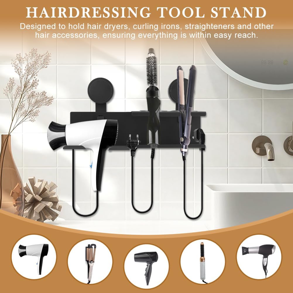 Hair Dryer Holder, Hair Tool Organizer Wall Mounted,Blow Dryers Hanger,Bathroom Space-Saving Blow Dryer Organizer Self-Adhesive Design for Straighteners,Hair Dryer,Brush,Curling