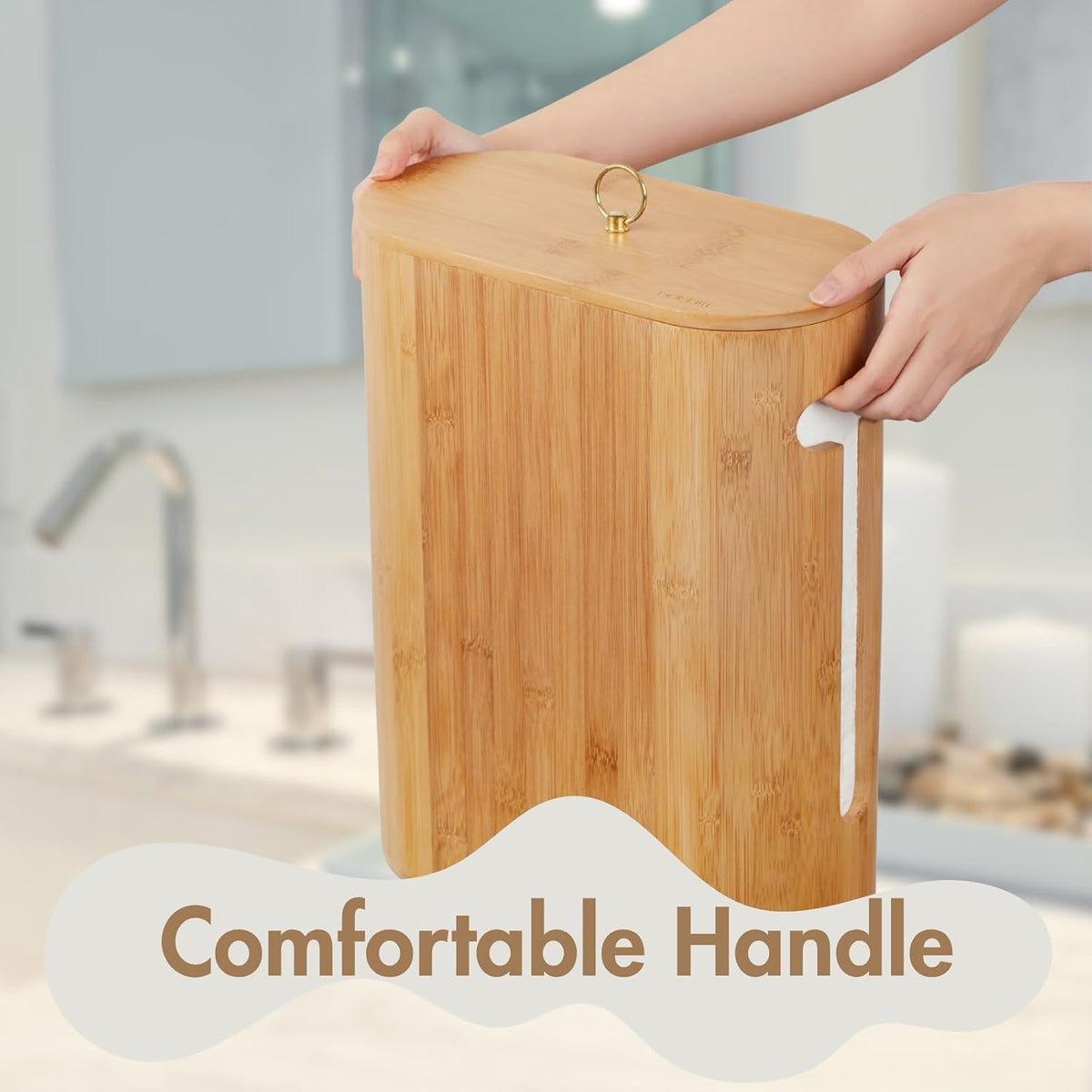 Gobam Bamboo Toilet Paper Storage with Dual-Use Lid, Freestanding Bathroom Tissue Organizer with Viewing Slot, Built-In Handle, Anti-Slip Base, Compact Toilet Paper Holder Stand for up to 6 Mega Rolls