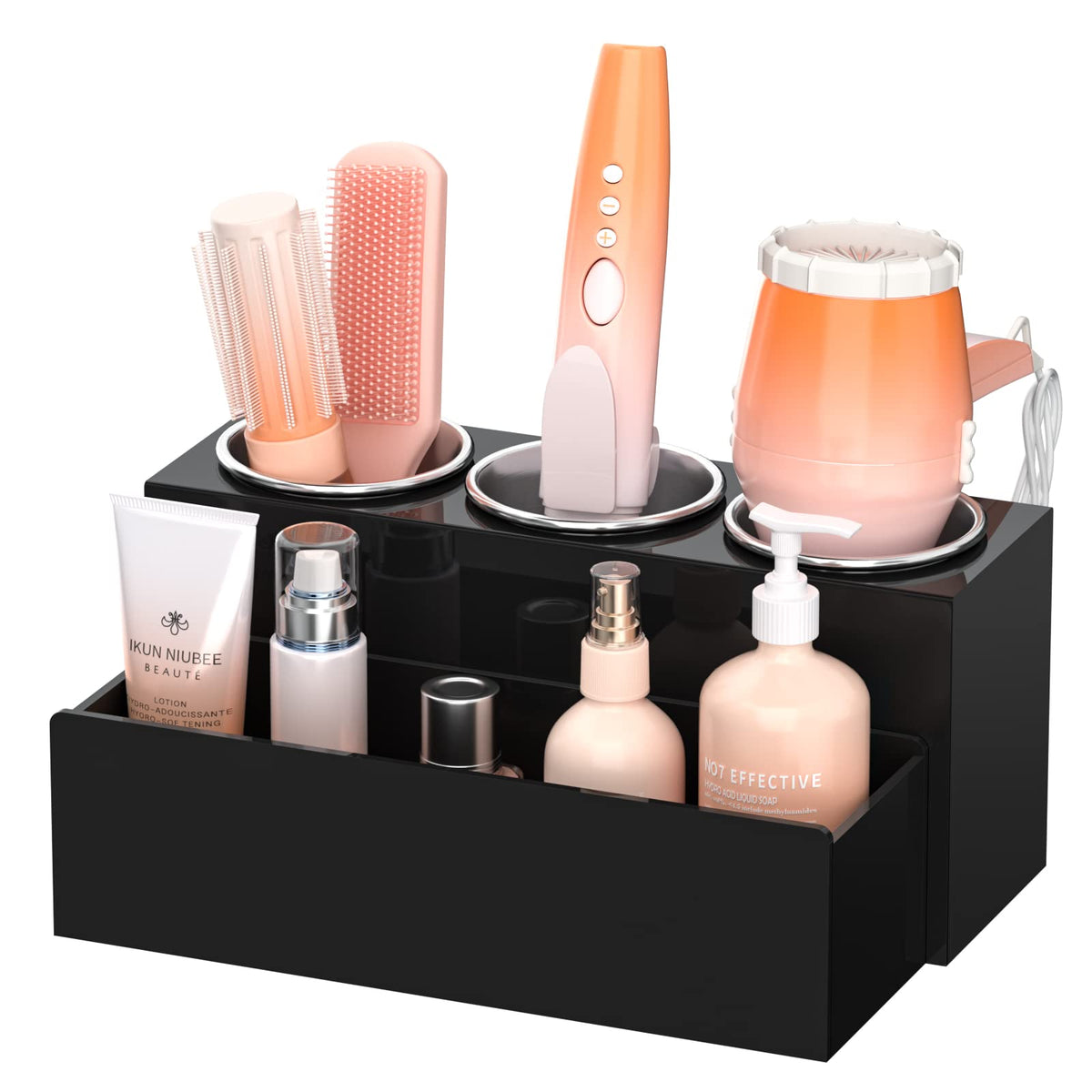 NIUBEE Acrylic Hair Tool Organizer,Hair Blow Dryer Holder with 3 Cups,Clear