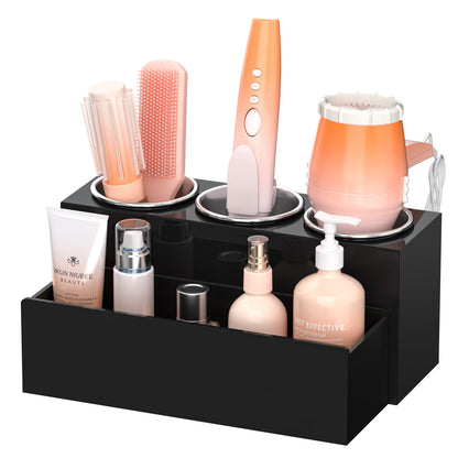 NIUBEE Acrylic Hair Tool Organizer,Hair Blow Dryer Holder with 3 Cups,Clear