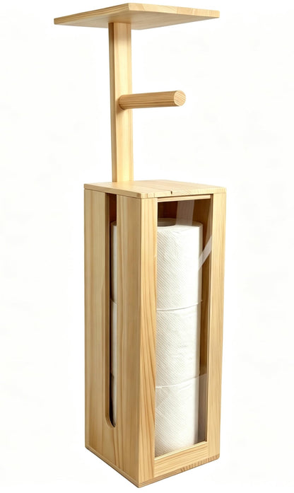 Toilet Paper Holder Stand - Storage Stand,Holds 3 Rolls Toilet Paper Storage with Lid,with Free Standing Toilet Paper Holder and Top Shelf for Kitchen, Pantry,Toilet and Bathroom (Natural Bamboo)