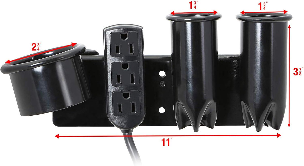 Saloniture Blow Dryer & Hair Iron Holder - Salon Appliance Rack w/ 3 Outlets & Clamp