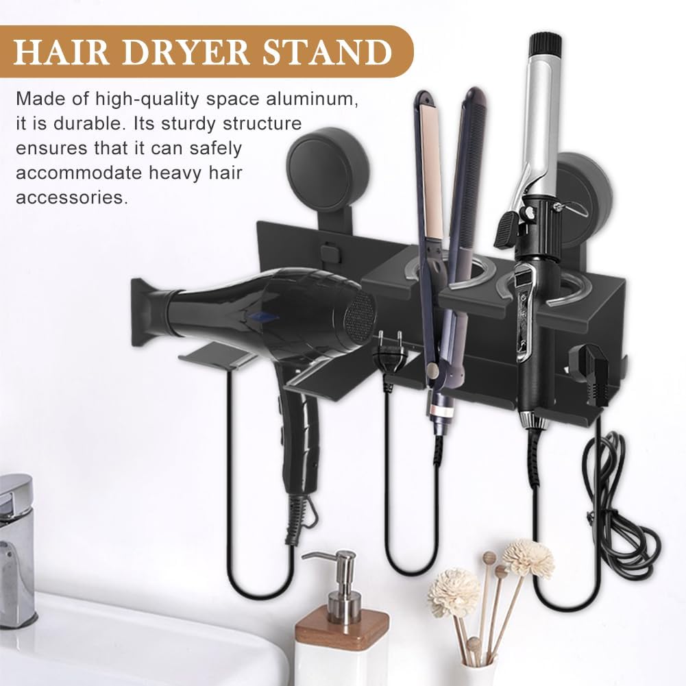 Hair Dryer Holder, Bathroom Hair Accessories Tools Organizer Wall Mounted, Blow Dryer Hanger for Curling Iron, Straightener(Grey)