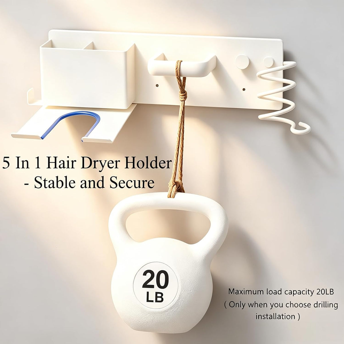2026 Upgrade Hair Tool Organizer, 5 in 1 Hair Dryer Holder Wall Mounted & Adhesive, Metal Blow Dryer Holder, Curling Iron Holder & Flat Iron Organizer Rack, Waterproof & rustproof, Easy installation