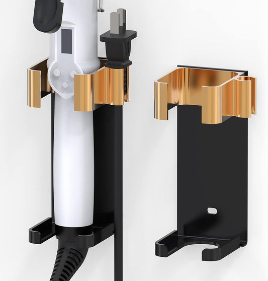 2 Pack Hair Tool Organizer Wall Mount Adhesive, Black Gold