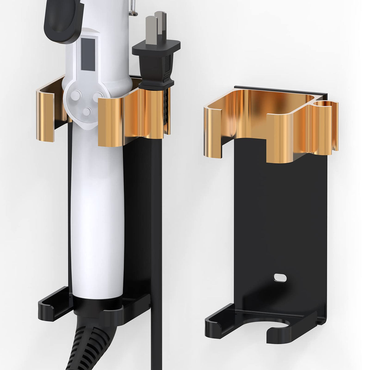2 Pack Hair Tool Organizer Wall Mount Adhesive, Black Gold