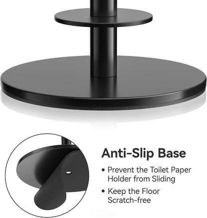 Freestanding Toilet Paper Holder with Shelf,5 Roll Storage,Matte Black