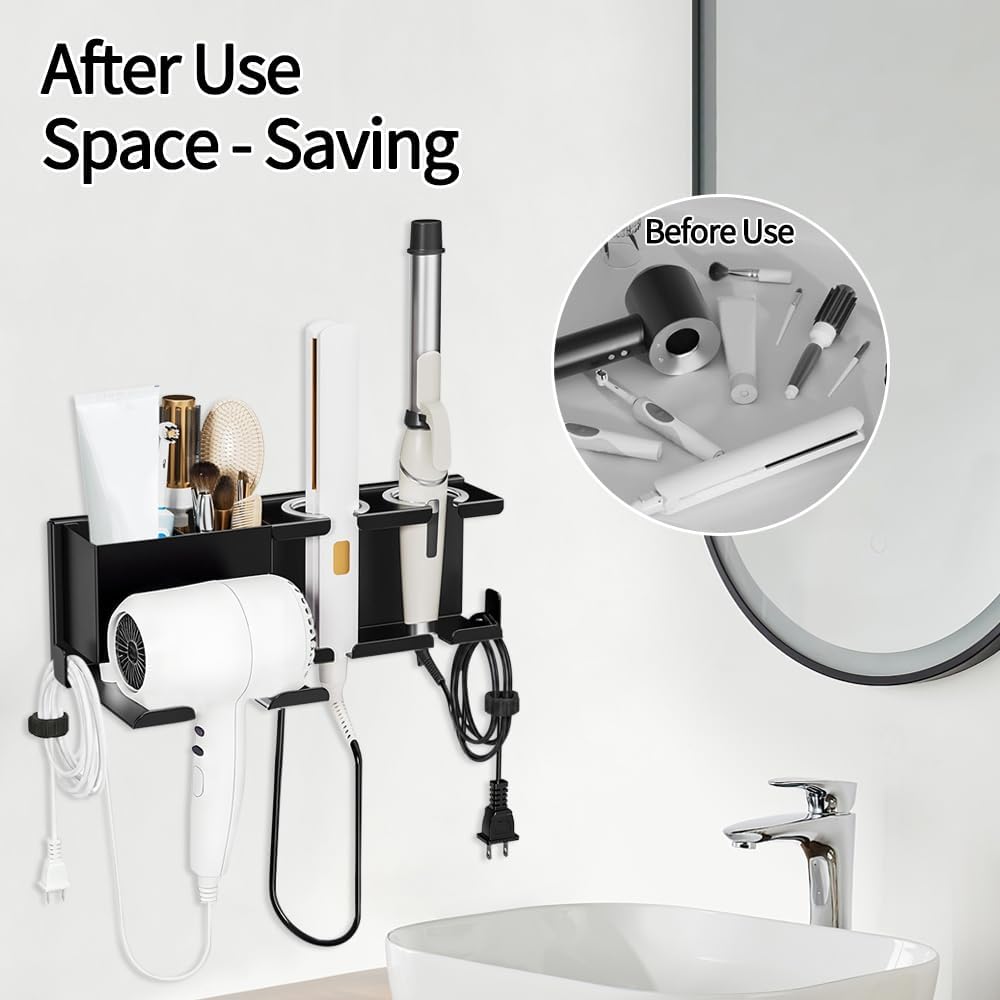 Hair Dryer Holder Wall Mount, Hair Tool Organizer with 3 Cord Organizers